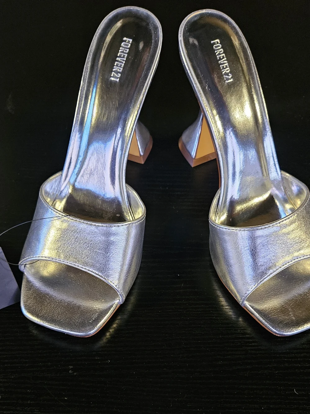 FOREVER 21 Silver Metallic Open-Toe Mule Heels - Picture 3 of 8